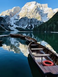 One of the most famous motives for photographers on the lago di braies in italy, the wooden boats.