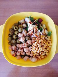 High angle view of breakfast in bowl on table