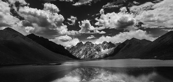 Reflection of clouds in calm lake