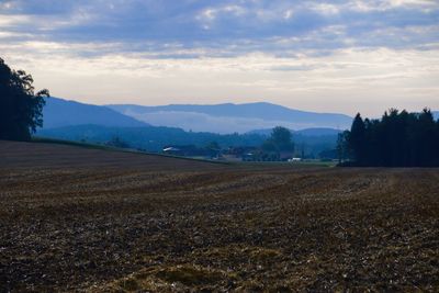 Scenic view of field against sky during sunset