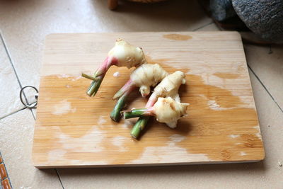 High angle view of food on cutting board