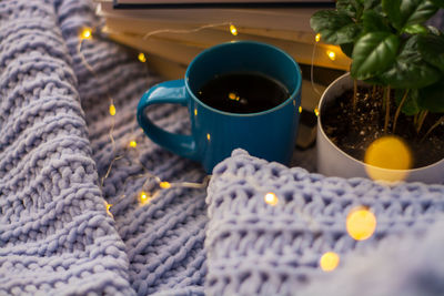 Close-up of coffee cup on table