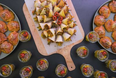 High angle view of food on table