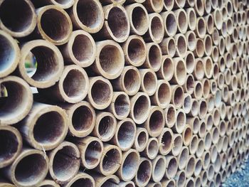 Full frame shot of stack of wood