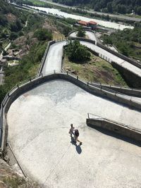 High angle view of arch bridge over river