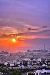 View of cityscape at sunset