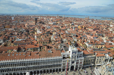 High angle shot of townscape against sky