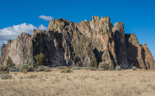 Rock formations on landscape against sky