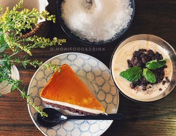 High angle view of meal served on table