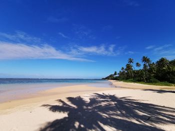 Scenic view of beach against blue sky