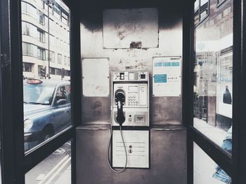 Close-up of telephone booth