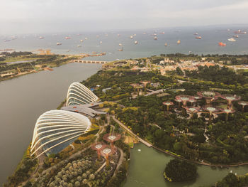 High angle view of buildings in city