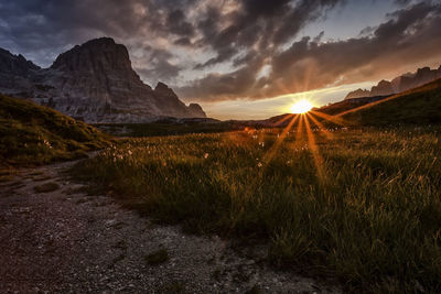 Scenic view of field against sky during sunset