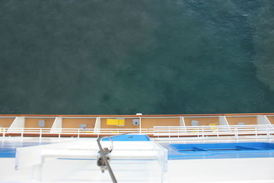 High angle view of ship moored in water