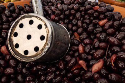 High angle view of coffee beans on table