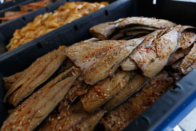 Close-up of seafood on barbecue grill