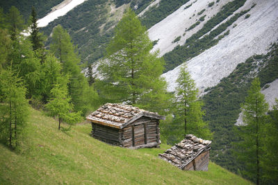 View of hut on mountain in forest
