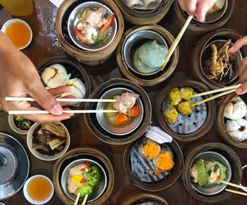 High angle view of food on table