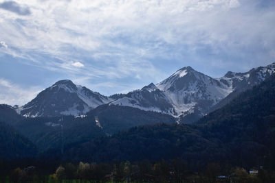 Scenic view of snowcapped mountains against sky