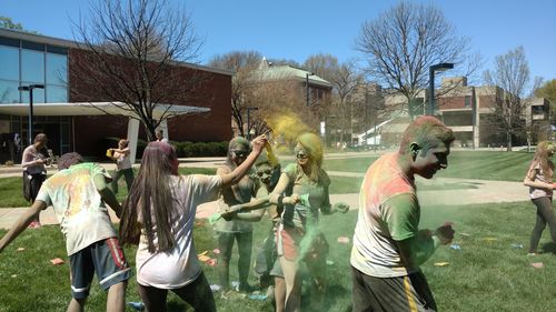 Friends enjoying holi