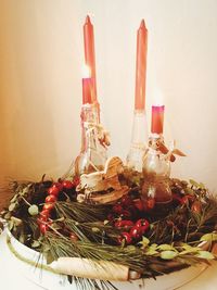 Close-up of christmas decorations on table