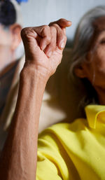 Close-up of woman hand on finger