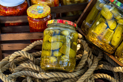 Close-up of containers