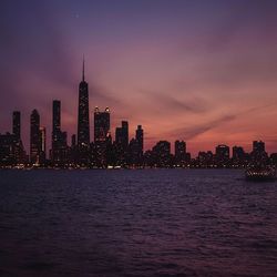 City lit up at sunset