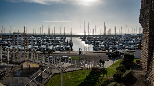 High angle view of marina at harbor