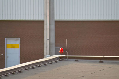 Rear view of man on footpath against building