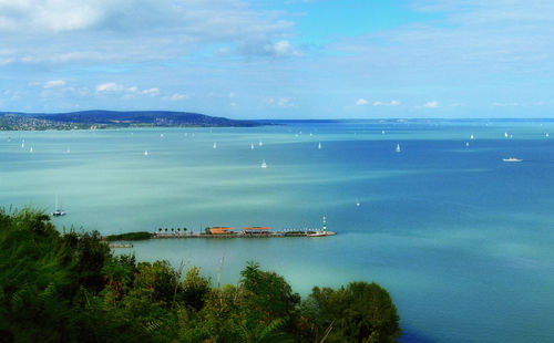 High angle view of boats in sea