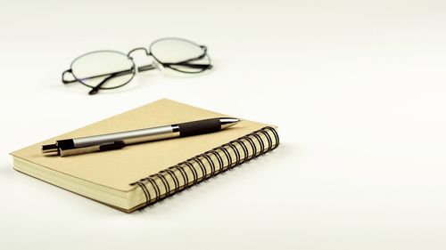 High angle view of pen against white background