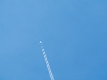 Low angle view of trees against clear blue sky