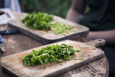 Close-up of chopped vegetables on cutting board