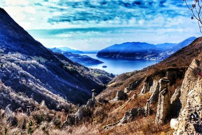 Panoramic view of landscape and mountains against sky