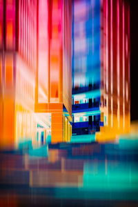 Blurred motion of illuminated building at night