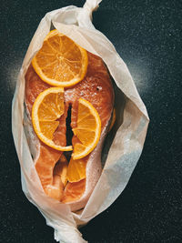 High angle view of food on table