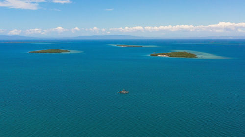 Aerial view of tropical islands in the cebu strait. seascape islands in the sea.