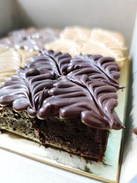 High angle view of chocolate cake on table