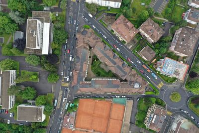 High angle view of buildings in city