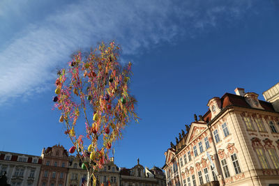 Low angle view of building against blue sky