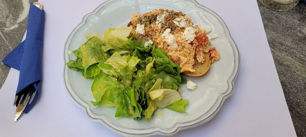 High angle view of meal served in plate