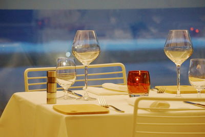 Drinks on table at restaurant during night