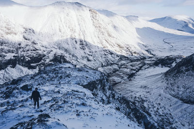 Scenic view of snow covered mountains against sky