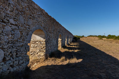 Shadow of old building against blue sky