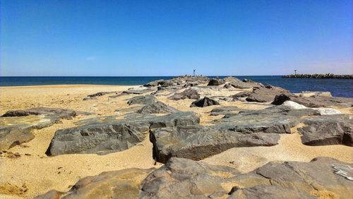 Scenic view of sea against clear sky