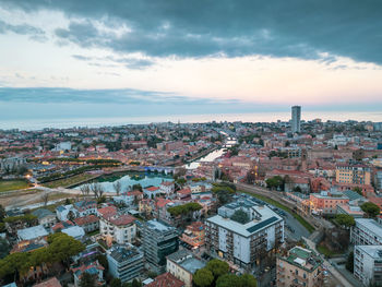 High angle view of townscape against sky