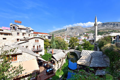 High angle view of townscape against sky