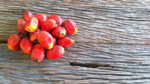 High angle view of cherries on table