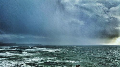 Scenic view of sea against cloudy sky